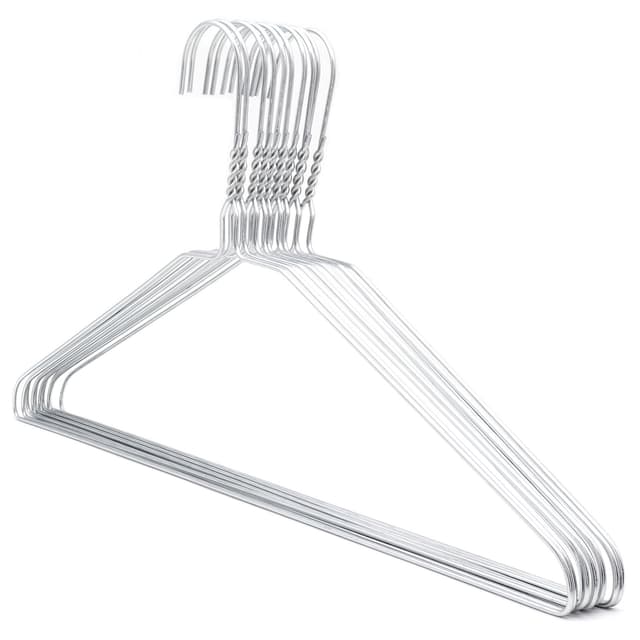 Wire Shirt Hanger Silver (Notched) 14G (18” Shaped Neck)-these hangers are perfect for hanging any clothing including shirts, trousers, skirts, strappy dresses and tops.