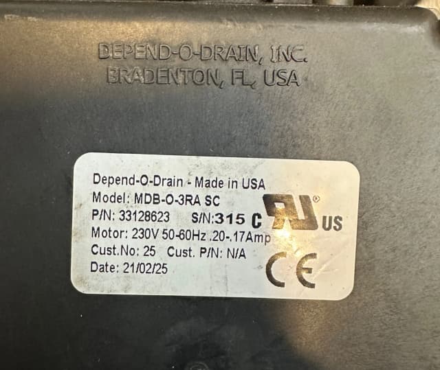 Depend-O-Drain -Model: MDB-O-3RA SC